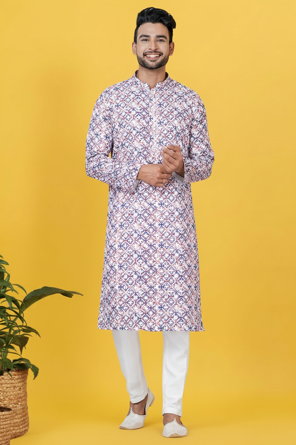 Men’s Multicoloured Printed Kurta | Cotton Fabric | Ethnic & Casual Wear