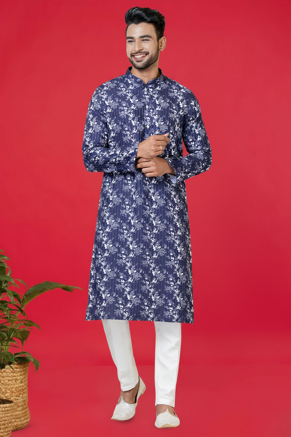 Men’s Indigo Printed Kurta | Cotton Fabric | Ethnic & Casual Wear