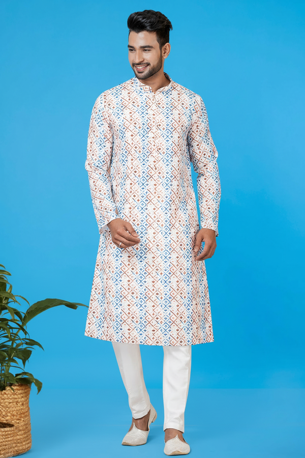 Men’s Multicoloured Printed Kurta | Cotton Fabric | Ethnic & Casual Wear