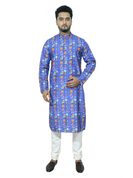 Fabriq by FFACE Men's Printed Kurta, Blue, Full Sleeves