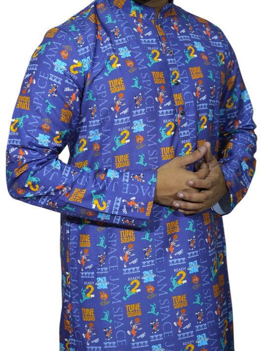 Fabriq by FFACE Men's Printed Kurta, Blue, Full Sleeves