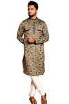 Fabriq by FFACE Men's Kurta with Feather Motif, Beige, 100% Cotton