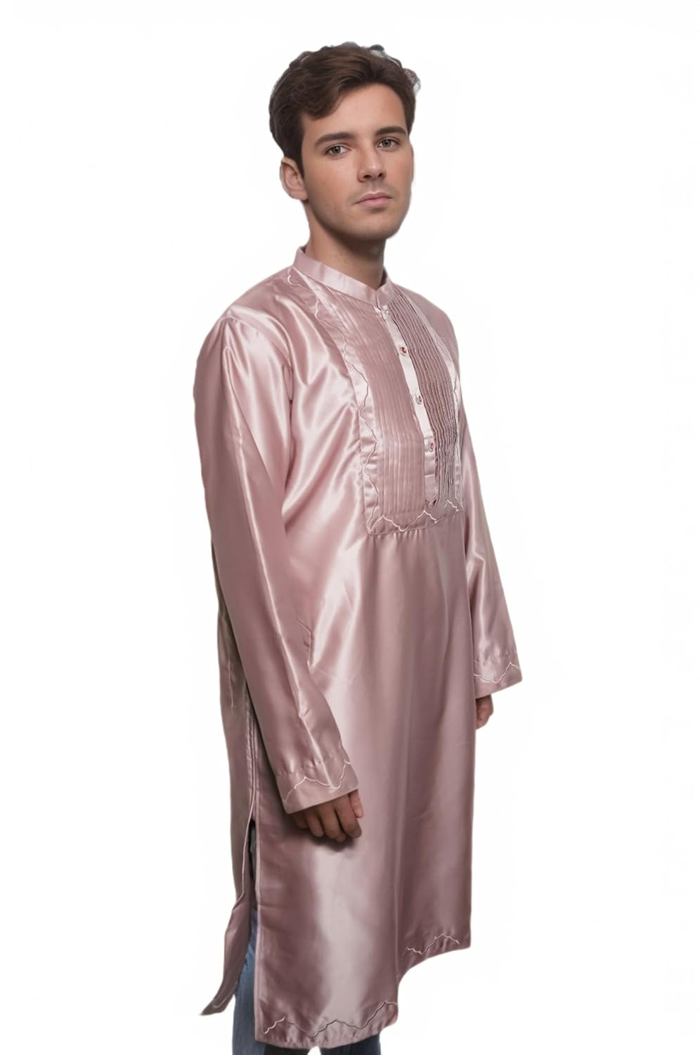 Fabriq by FFACE Silk Kurta for Men, Dusty Pink, Embroidered