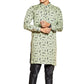 Fabriq by FFACE Men's Printed Cotton Kurta, Green with Black Motifs, Long Sleeves, Knee-Length