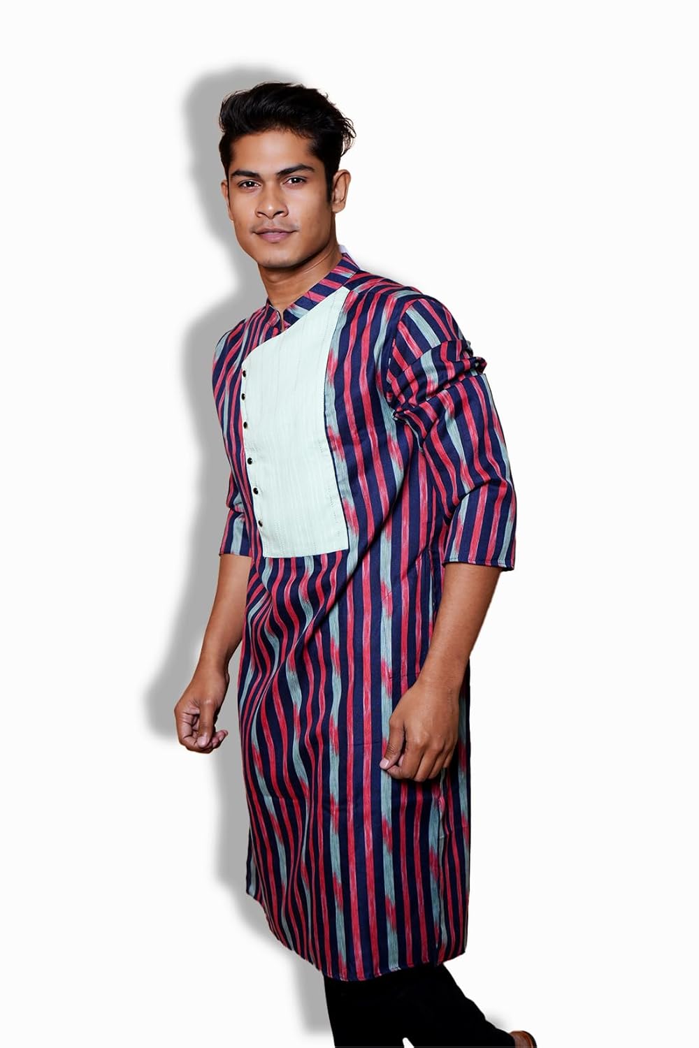 Fabriq by FFACE Striped Kurta Pyjama Set, Red and Navy Blue, Size L