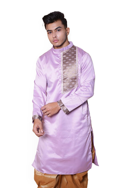 Fabriq by FFACE Embroidered Kurta Satin Kurta, Lavender, Size L