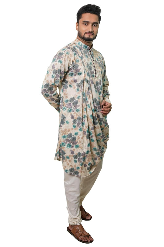 Fabriq by FFACE Men's Floral Printed Kurta with Mandarin Collar, 100 cm Length
