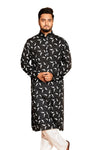 Fabriq by FFACE Printed Full Sleeve Long Kurta, Black with White Motifs, Cotton