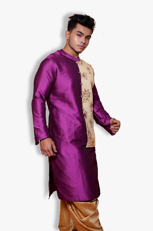 Fabriq by FFACE Traditional Indian Purple Silk Kurta with Floral Embroidery