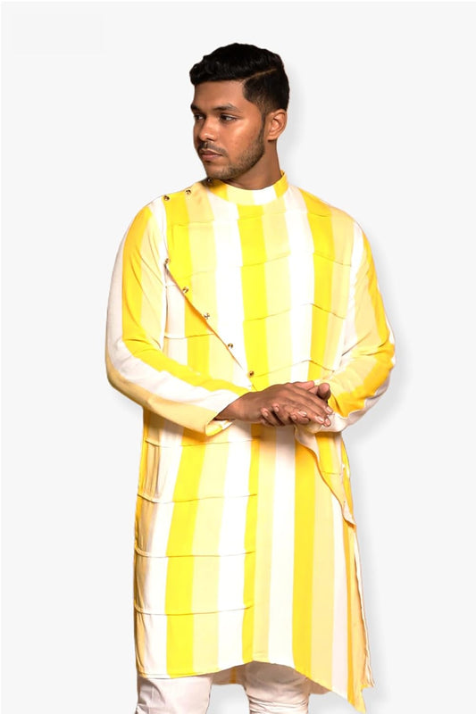 Fabriq by FFACE Stripped Yellow and White Kurta, Cotton