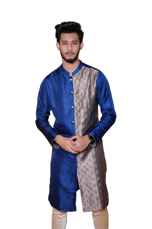 Fabriq by FFACE Ethnic Kurta, Navy Blue Satin with Printed Panel