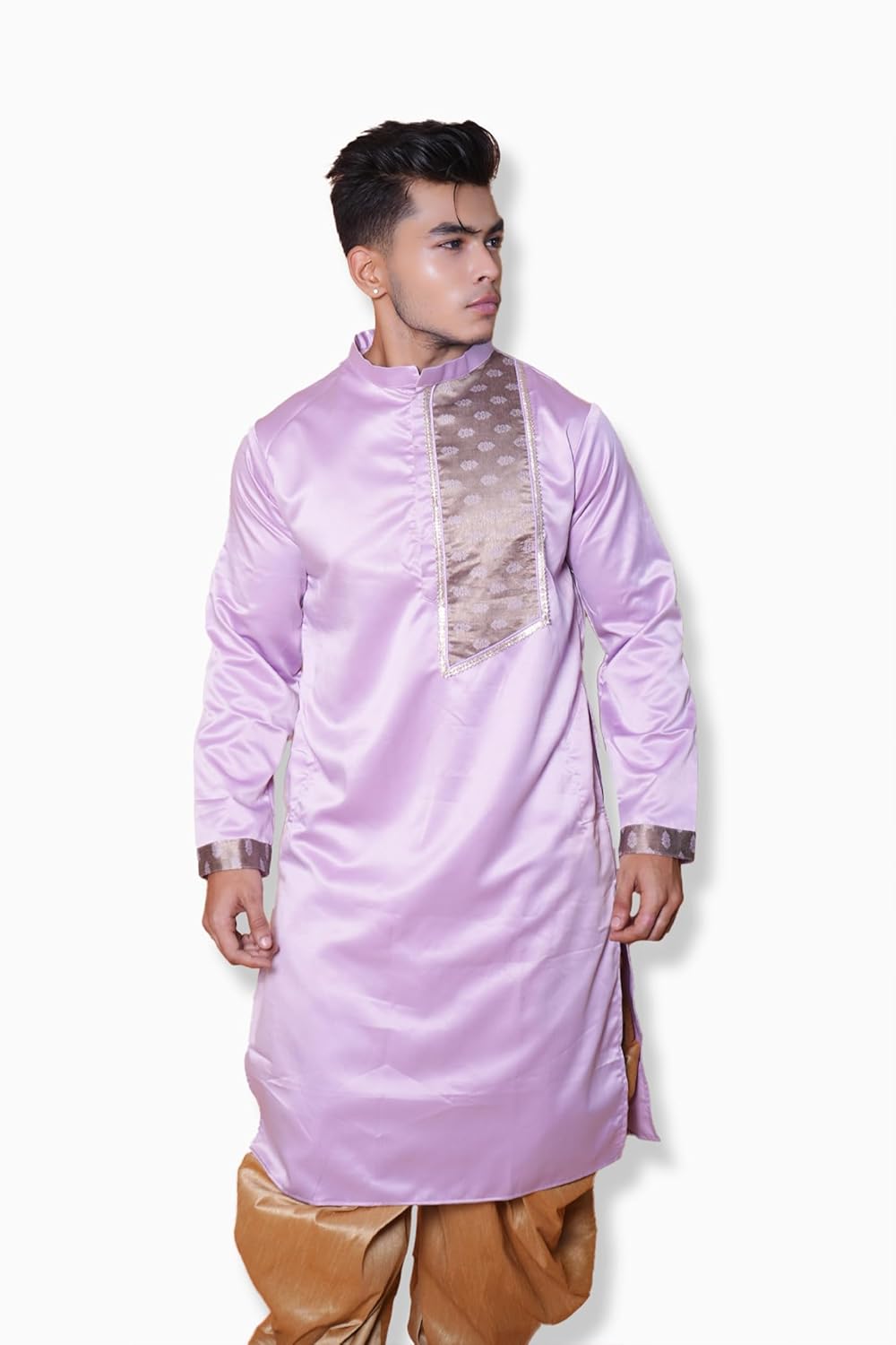 Fabriq by FFACE Embroidered Kurta Satin Kurta, Lavender, Size L