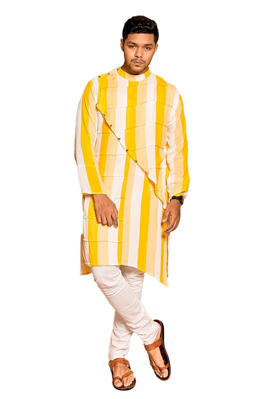 Fabriq by FFACE Stripped Yellow and White Kurta, Cotton