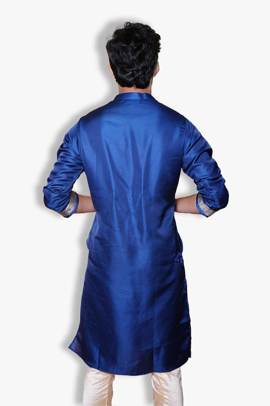 Fabriq by FFACE Ethnic Kurta, Navy Blue Satin with Printed Panel