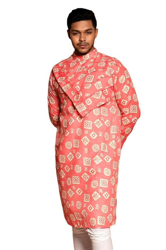 Fabriq by FFACE Traditional Indian Style Printed Kurta Robe, Red