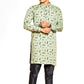 Fabriq by FFACE Men's Printed Cotton Kurta, Green with Black Motifs, Long Sleeves, Knee-Length