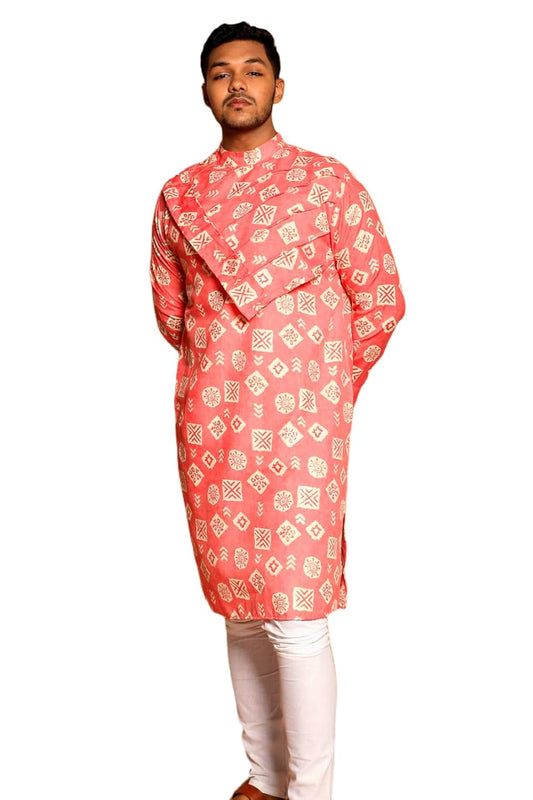 Fabriq by FFACE Traditional Indian Style Printed Kurta Robe, Red