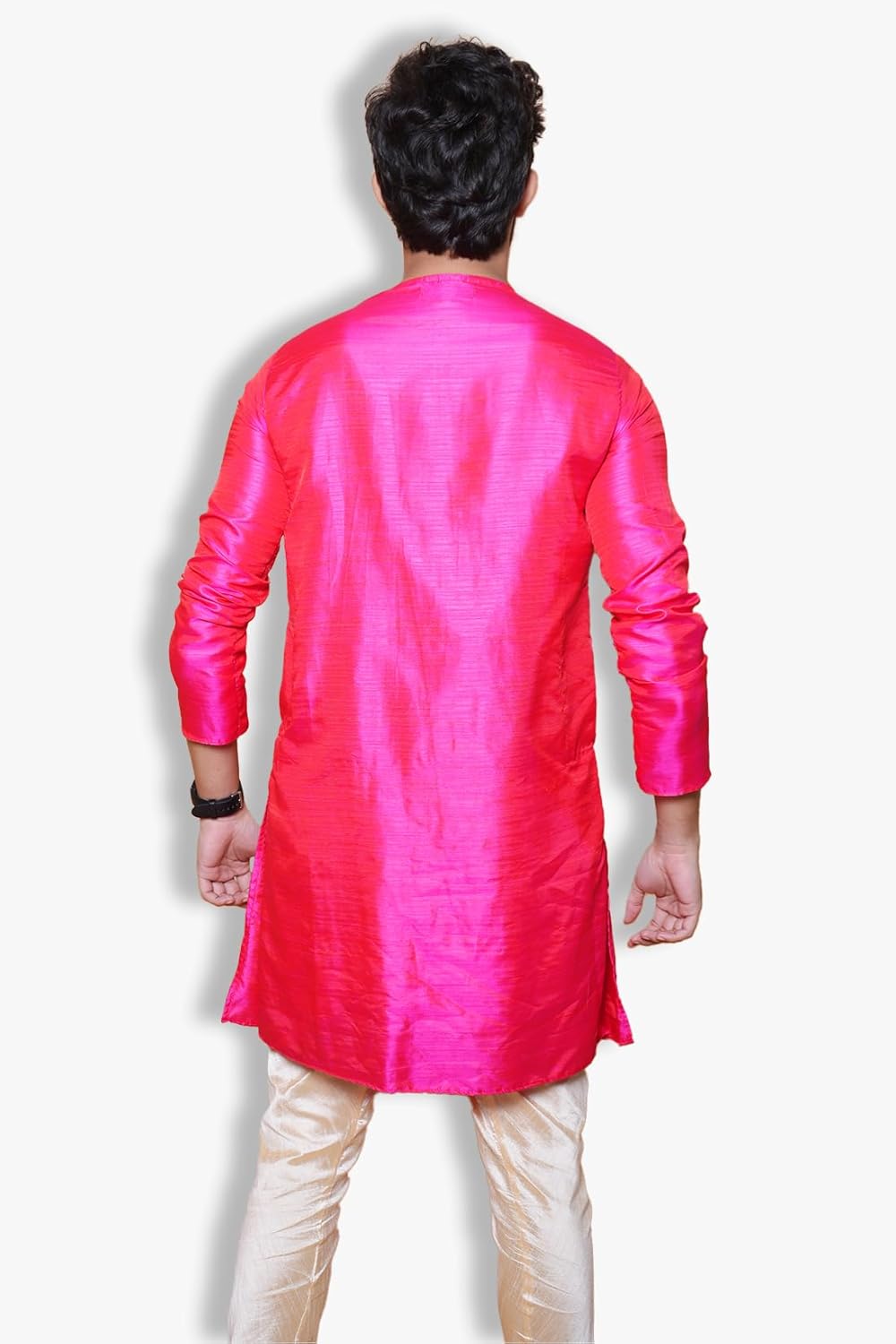 Fabriq by FFACE Men's Kurta, Magenta Pink, Knee-Length, Silk