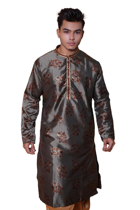 Fabriq by FFACE Floral Printed Satin Kurta, Mandarin Collar, Maroon