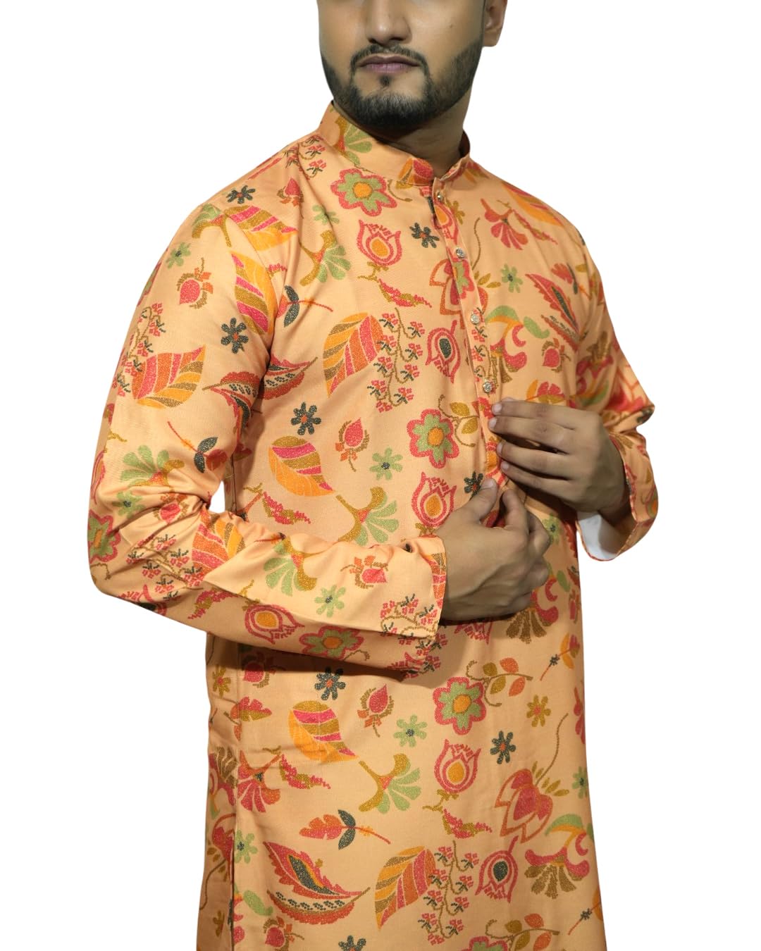 Fabriq by FFACE Floral Print Cotton Kurta, Peach Colour
