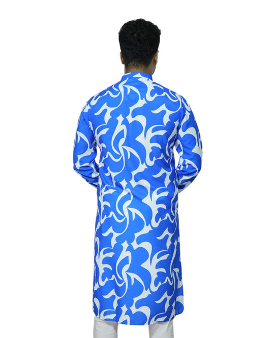 Fabriq by FFACE Stylish Blue and White Printed Men's Kurta, 100% Cotton, Knee-Length