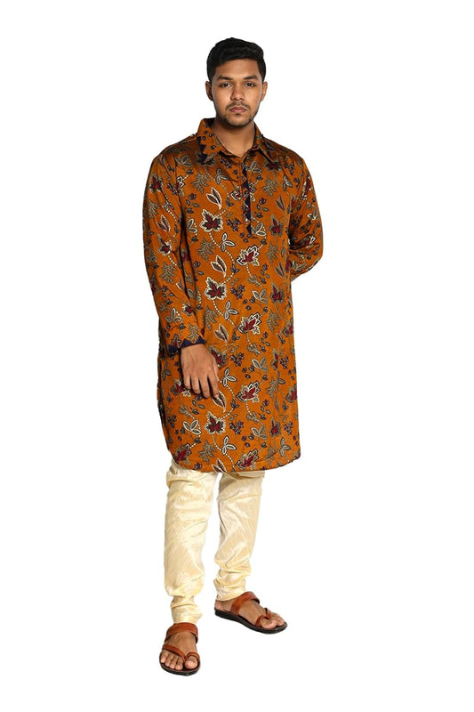 Fabriq by FFACE Floral Print Kurta, Multi-Colour Mustard, Cotton