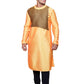 Men's Traditional Indian Kurta, Orange and Brown/Black Colour, Silk Fabric