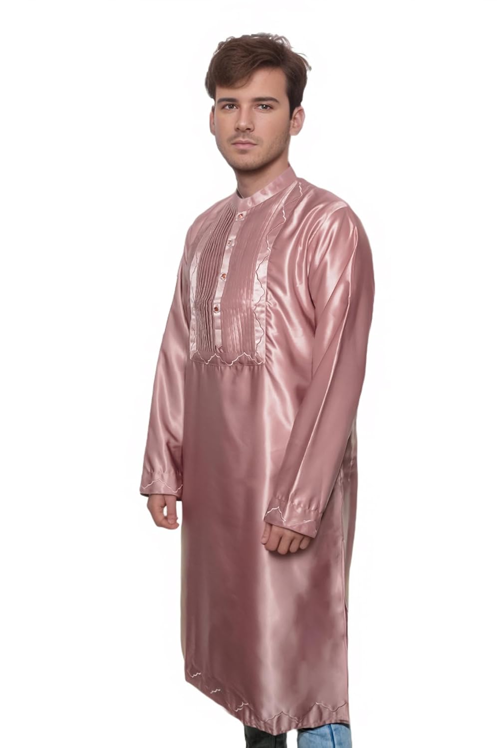 Fabriq by FFACE Silk Kurta for Men, Dusty Pink, Embroidered