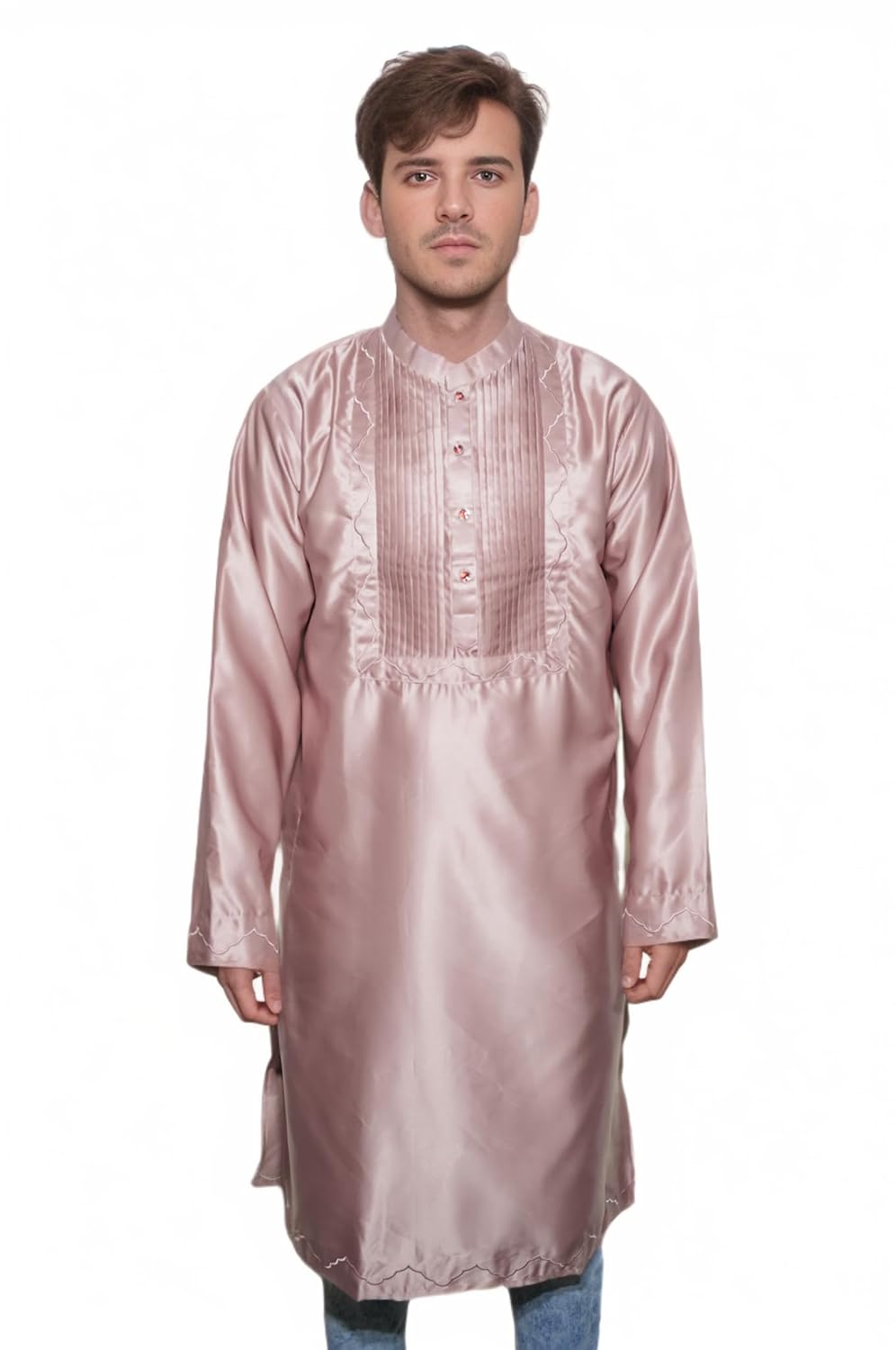 Fabriq by FFACE Silk Kurta for Men, Dusty Pink, Embroidered