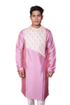 Fabriq by FFACE Men's Kurta, Mauve-Pink Floral Print and Solid Pattern, Full Sleeves, Silk