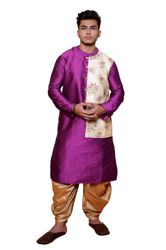 Fabriq by FFACE Traditional Indian Purple Silk Kurta with Floral Embroidery