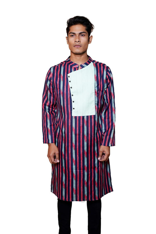 Fabriq by FFACE Striped Kurta Pyjama Set, Red and Navy Blue, Size L