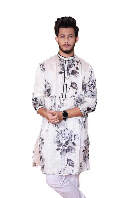 Fabriq by FFACE Floral Print Cotton Kurta with Mandarin Collar, 50 cm Length