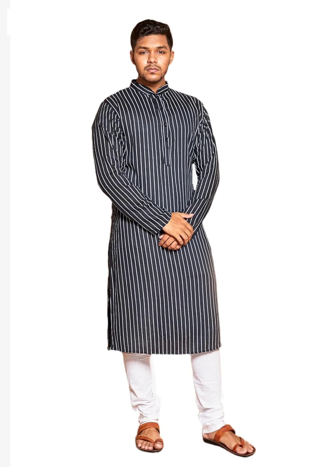 Fabriq by FFACE Striped Kurta, Black and White, Cotton, Full-Length