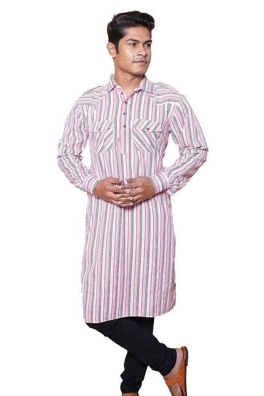 Fabriq by FFACE Striped Cotton Kurta, Long Sleeves, Pathani