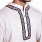 Traditional Indian Kurta, White Cotton Fabric, Embroidered Neckline