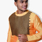Men's Traditional Indian Kurta, Orange and Brown/Black Colour, Silk Fabric