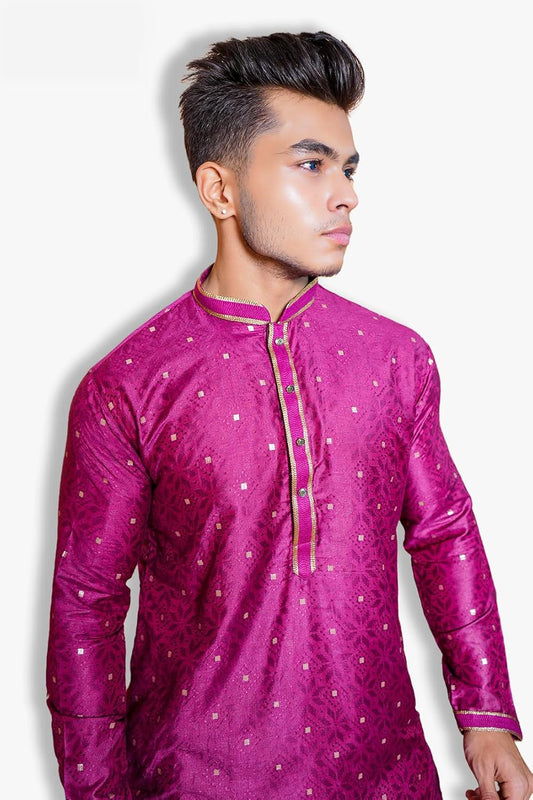 Fabriq by FFACE Traditional Indian Kurta, Magenta Colour with Embroidery, Silk