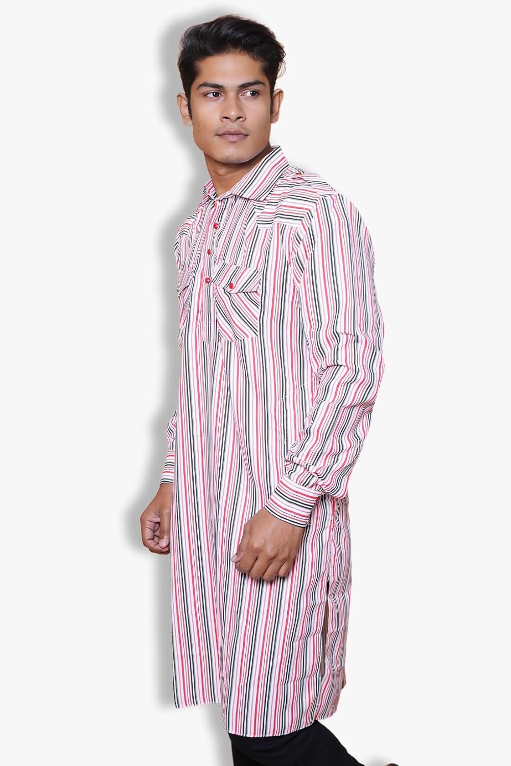 Fabriq by FFACE Striped Cotton Kurta, Long Sleeves, Pathani