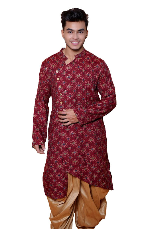 Fabriq by FFACE Traditional Indian Kurta, Red Floral Print, Cotton Blend