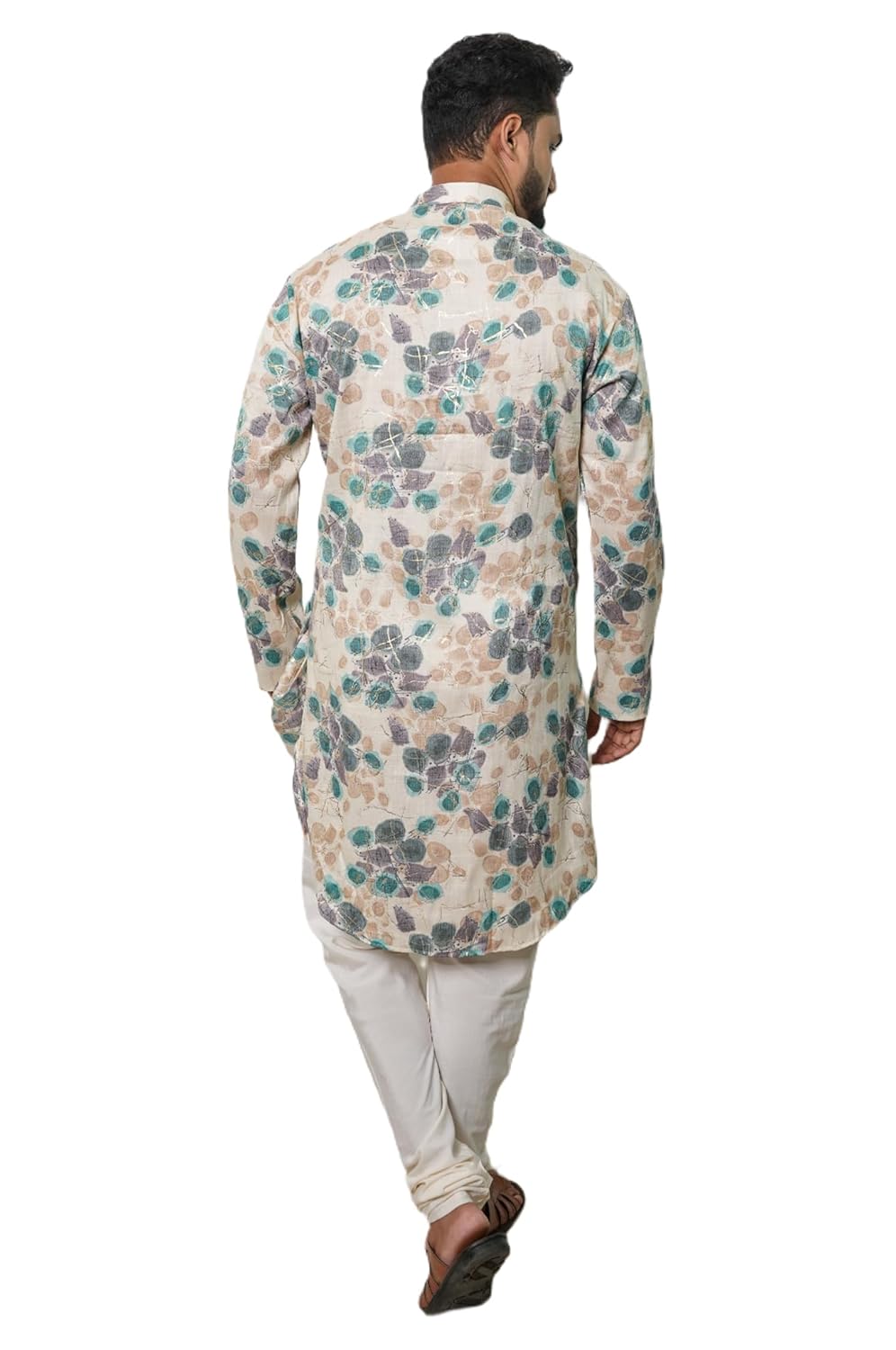 Fabriq by FFACE Men's Floral Printed Kurta with Mandarin Collar, 100 cm Length