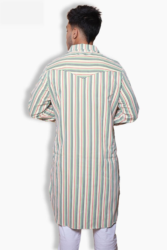 Fabriq by FFACE Striped Cotton Kurta, Multi-Color, Pathani