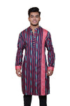 Fabriq by FFACE Striped Cotton Kurta, Red, Blue, White, Long Sleeves, Embellished