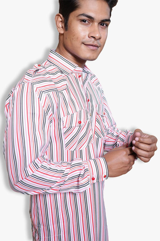 Fabriq by FFACE Striped Cotton Kurta, Long Sleeves, Pathani