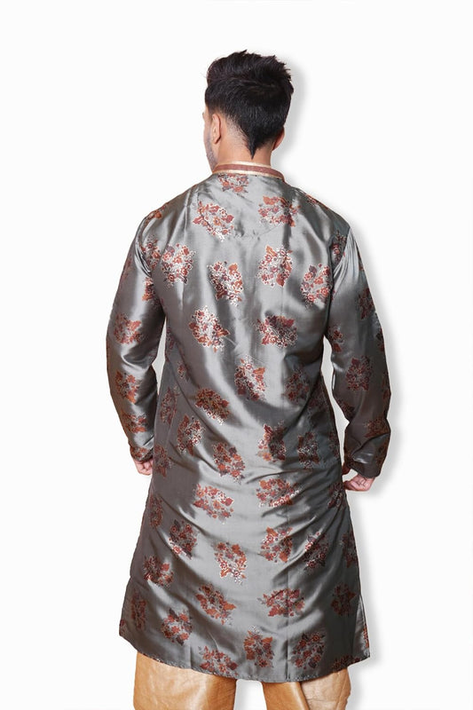 Fabriq by FFACE Floral Printed Satin Kurta, Mandarin Collar, Maroon