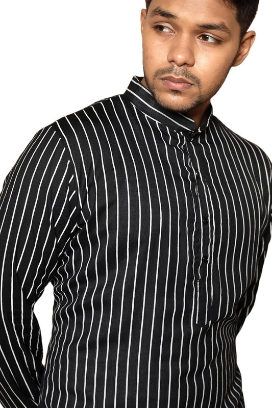 Fabriq by FFACE Striped Kurta, Black and White, Cotton, Full-Length