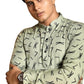 Fabriq by FFACE Men's Printed Cotton Kurta, Green with Black Motifs, Long Sleeves, Knee-Length