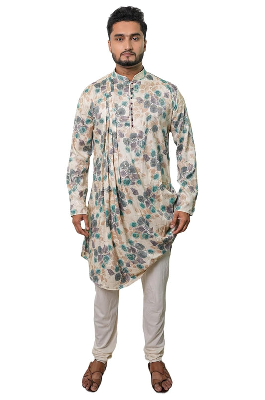 Fabriq by FFACE Men's Floral Printed Kurta with Mandarin Collar, 100 cm Length