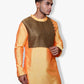 Men's Traditional Indian Kurta, Orange and Brown/Black Colour, Silk Fabric