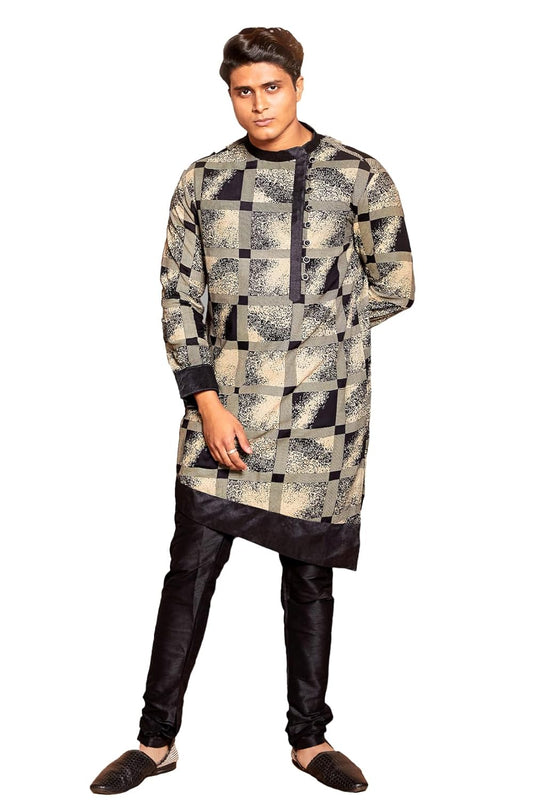 Fabriq by FFACE Checkered Patterned Long Kurta, Black and White, Asymmetrical